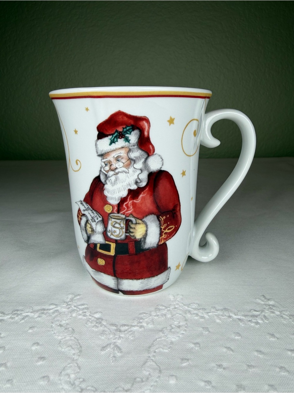Williams-Sonoma Santa Christmas Mug Holiday Porcelain Curved Handle Collectible